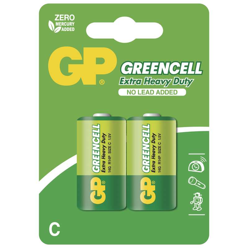 Zinkochloridová baterie GP Greencell R14 (C), blistr