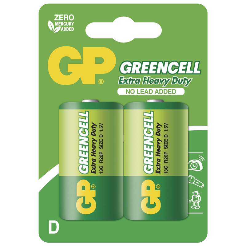 Zinkochloridová baterie GP Greencell R20 (D), blistr