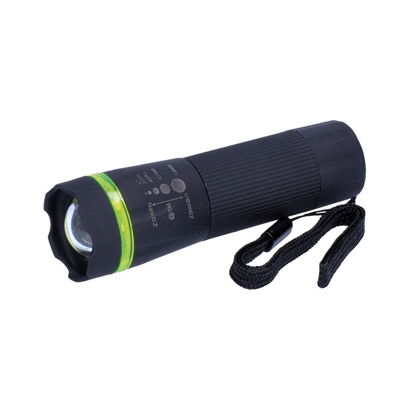 Solight LED svítilna, 1W LED, fokus, protiskluzový povrch, 3 x AAA, černá
