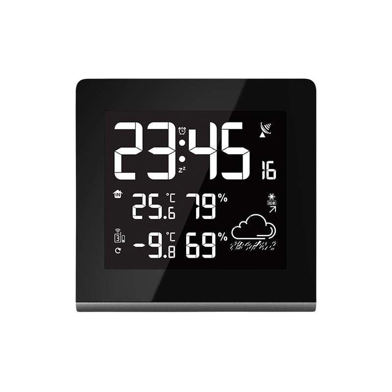 Solight meteostanice, velký LCD s volitelnou barvou podsvícení, vnitřní/venkovní teplota, vlhkost, RCC, černá