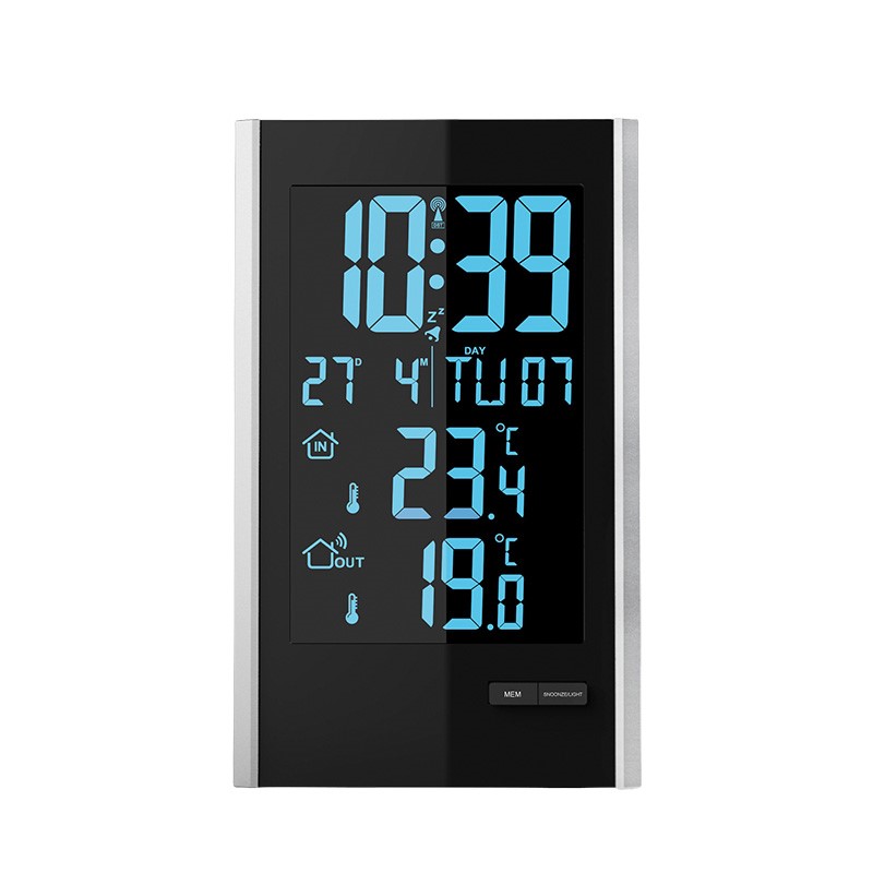 Solight meteostanice, LCD s volitelnou barvou podsvícení, vnitřní/venkovní teplota, RCC, černá/stříbrná