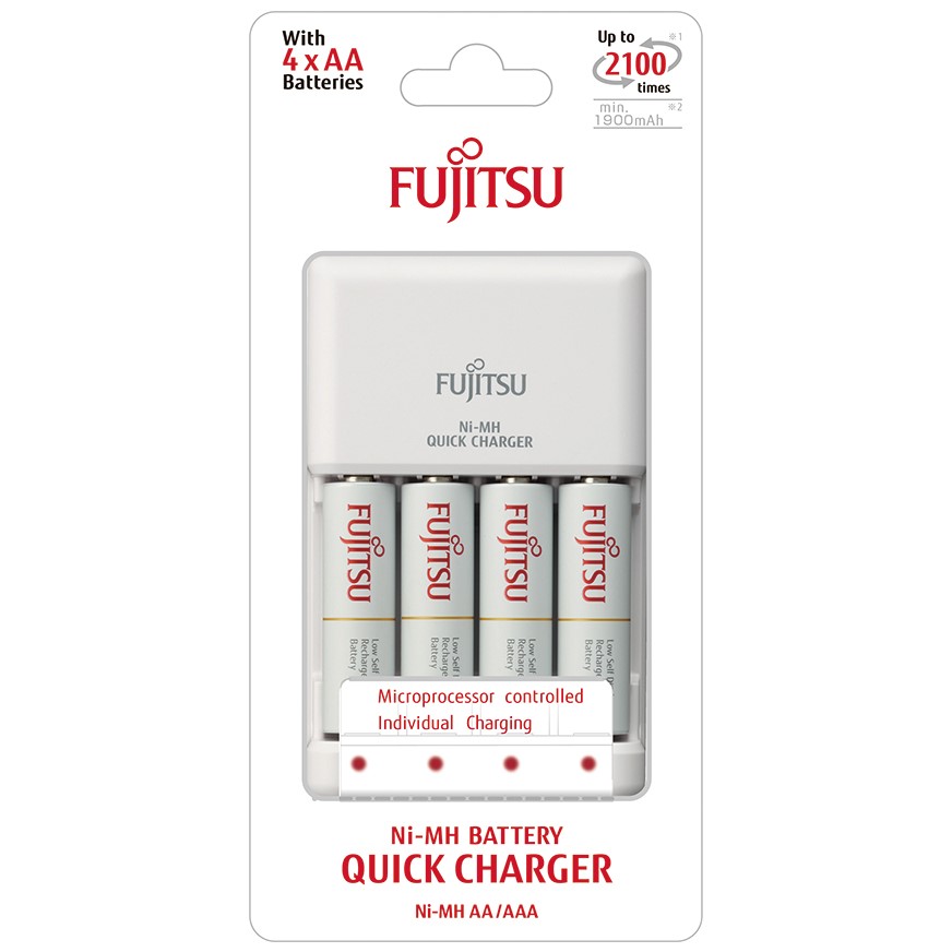 Fujitsu rychlá nabíječka, 4-kanálová, 4x R06/AA, 2100 cyklů, blistr