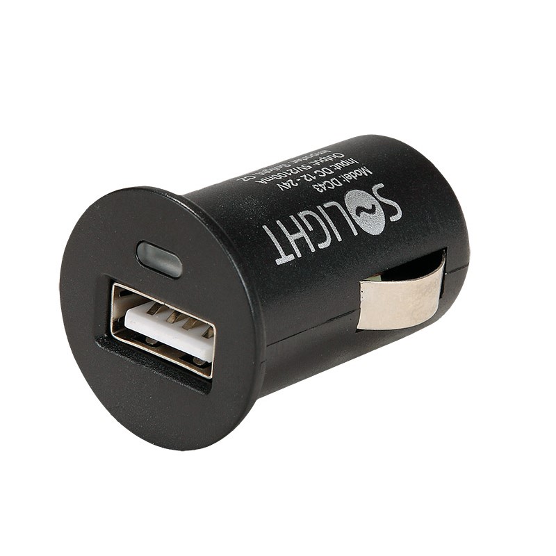 Solight USB nabíjecí autoadaptér, 1x USB, max. 2100 mA, 12V - 24V DC, černý