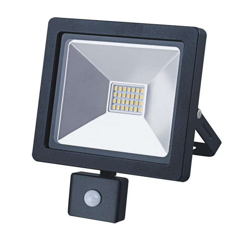 Solight LED venkovní reflektor SLIM, 20W, 1400lm, 3000K, se senzorem, černý
