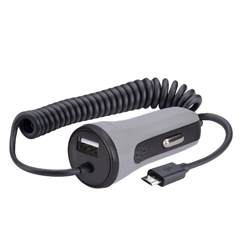 Solight USB nabíjecí autoadaptér, 1x USB, 1x micro USB kabel, 3400mA max., DC 12-24V, černošedý