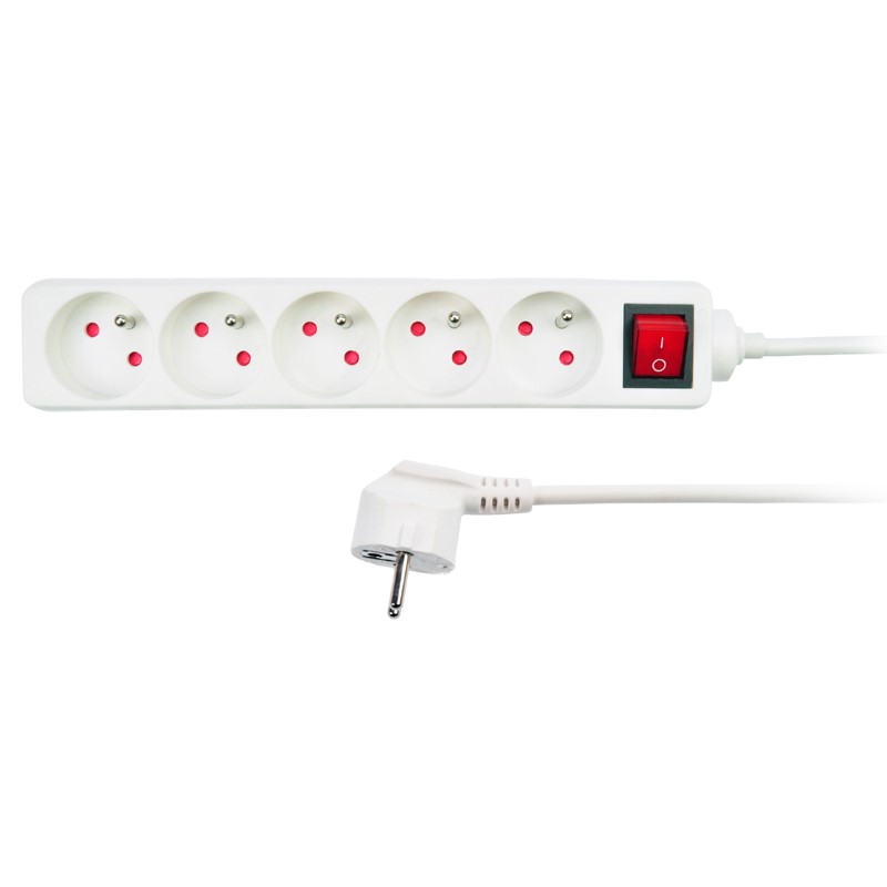Solight prodlužovací přívod, 5 zásuvek, bílý, vypínač, 1,5m