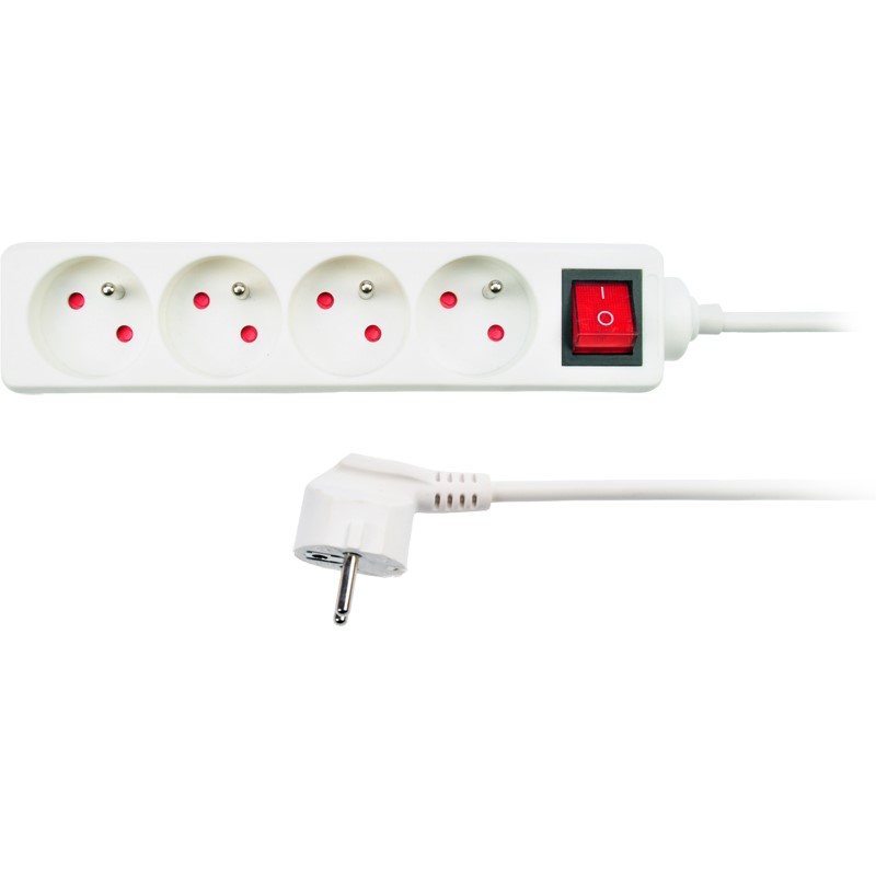 Solight prodlužovací přívod, 4 zásuvky, bílý, vypínač, 1,5m