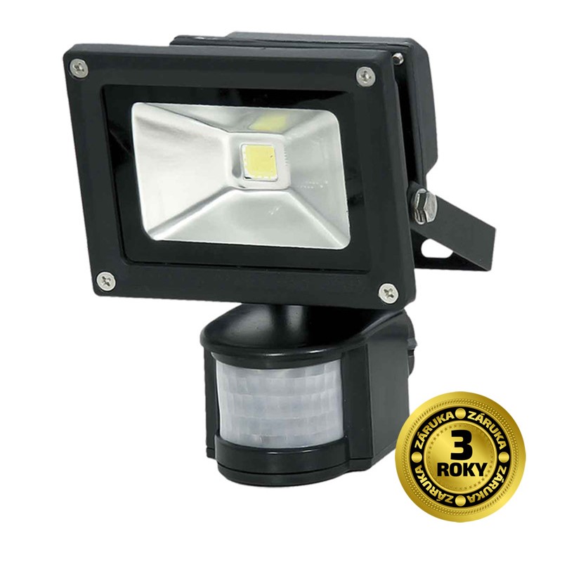 Solight LED venkovní reflektor, 10W, 800lm, AC 230V, černá, se senzorem