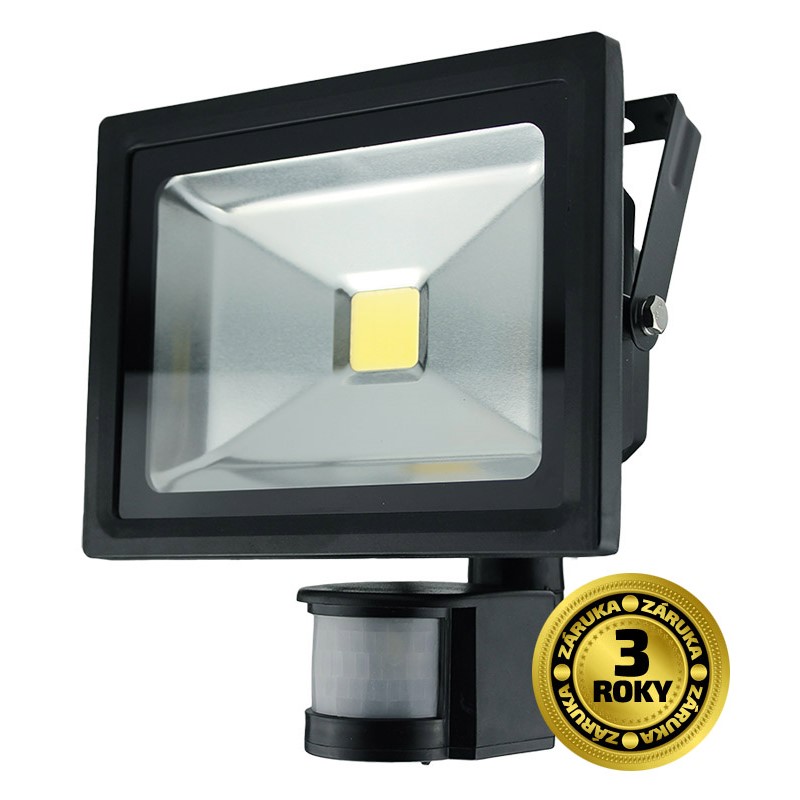 Solight LED venkovní reflektor, 20W, 1600lm, AC 230V, černá, se senzorem