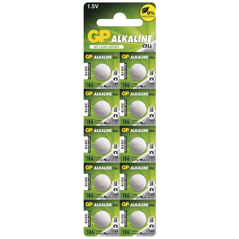 Alkalická knoflíková baterie GP LR43 (186F), blistr