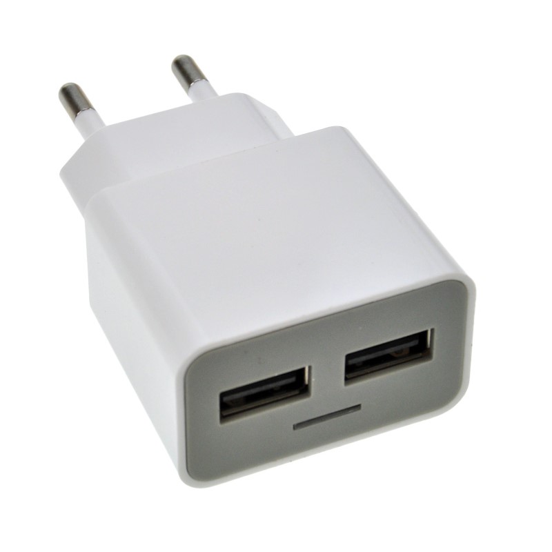 Solight USB nabíjecí adaptér, 2x USB, 2400mA max., AC 230V, bílošedý